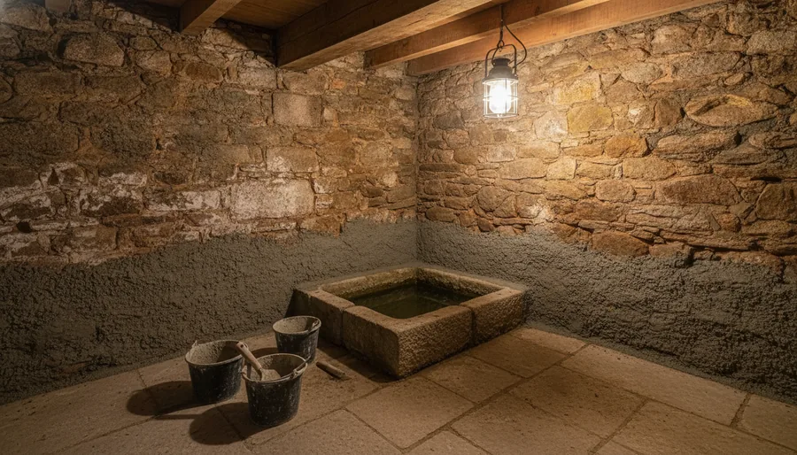 Cuvelage d'une cave de centre ancien atteinte à marée haute, Vannes