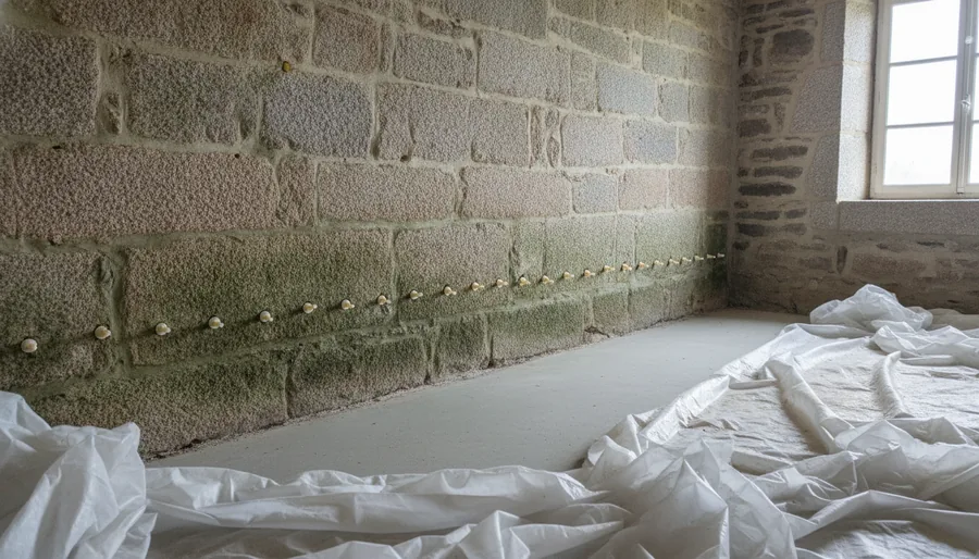 Injection anti-remontées sur une longère à dalle béton rapportée, Languidic