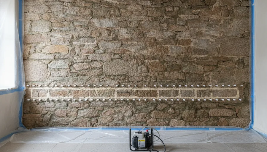 Double rang d'injection sur des murs de granite de 70 cm, Baud